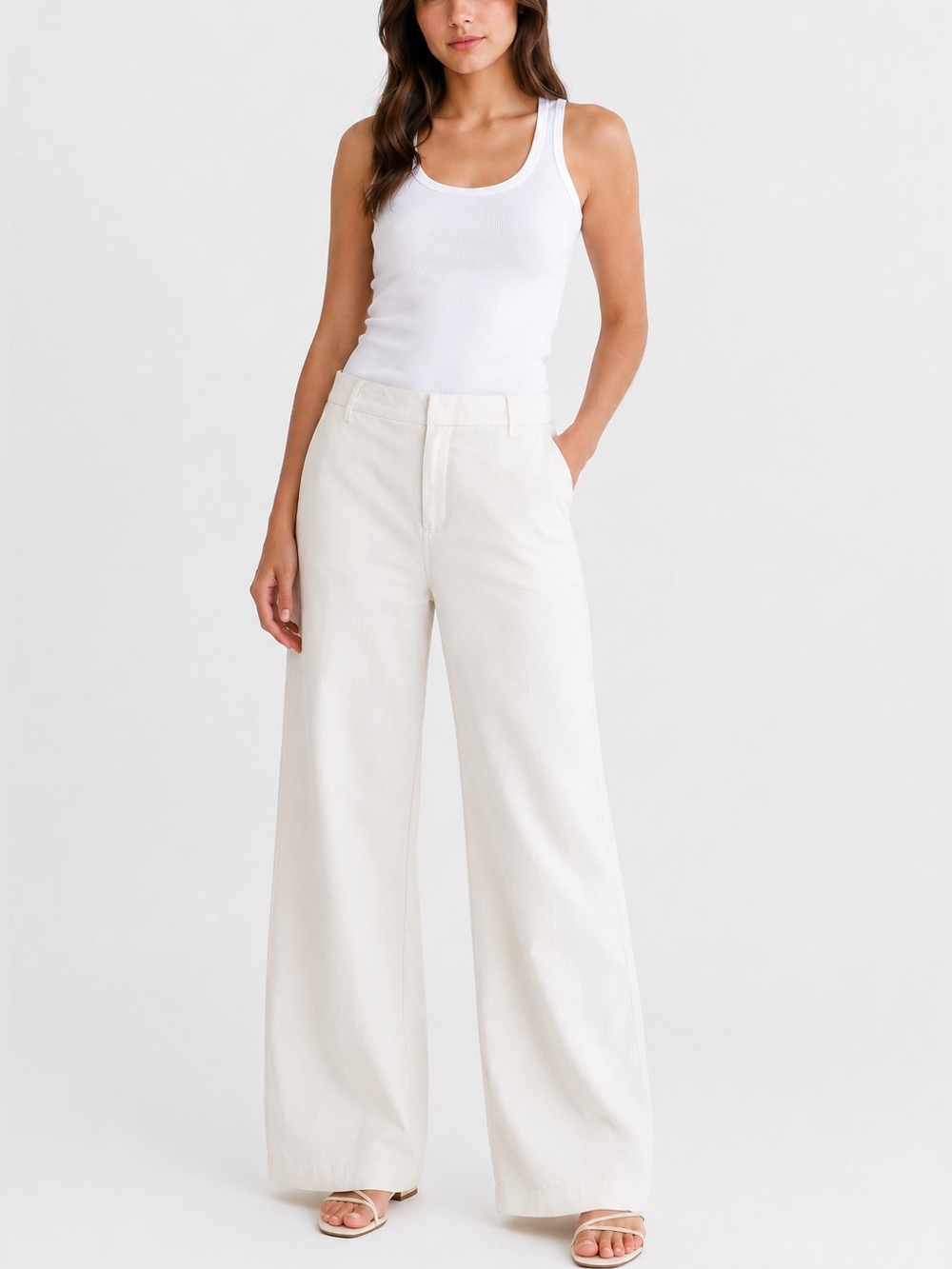 Good American Cloud White Wide Leg Pants 10 Women’s High Rise Tall girl friendly